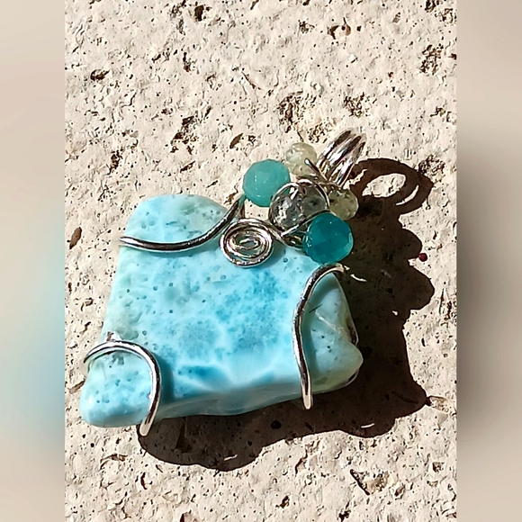 Large Larimar Pendant Sterling Silver Extraordinary Shape - Picture 6 of 15